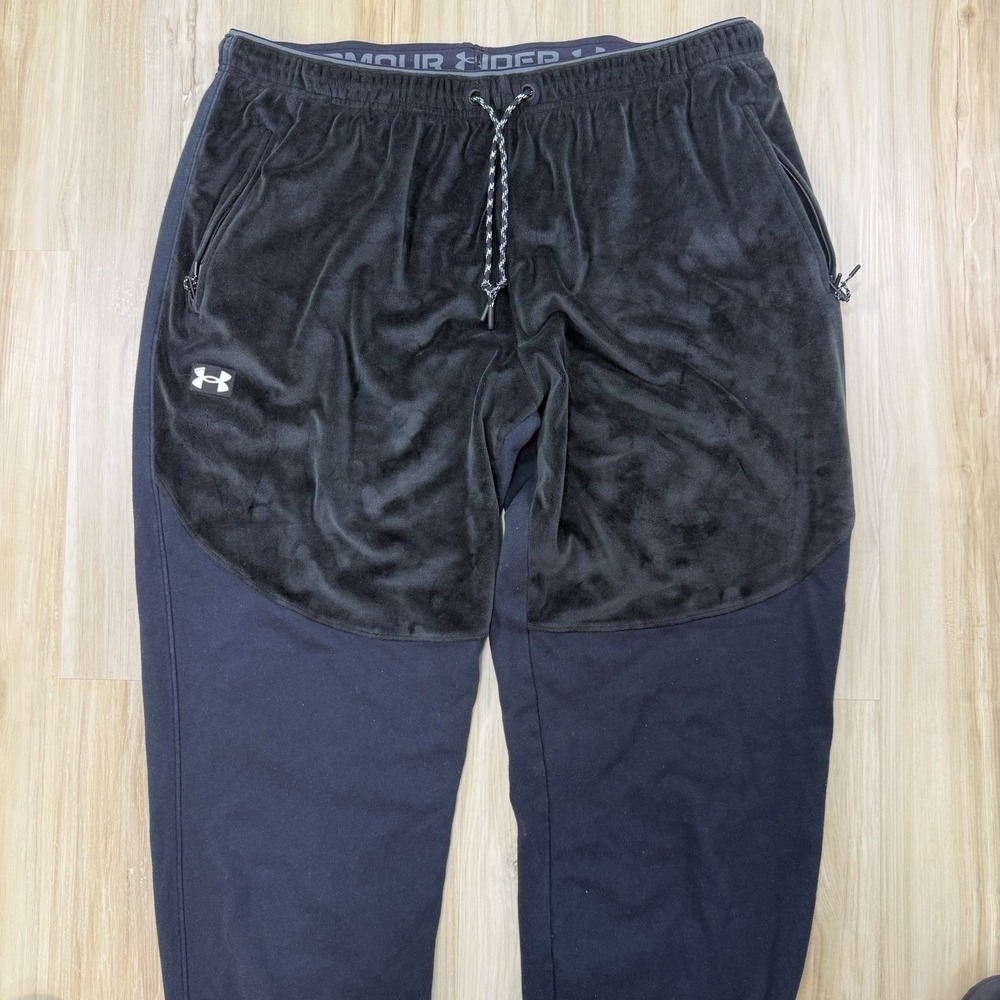 Under Armour Mens Loose Jogger Fleece Black Size 2XL Drawstring Velvet Plush - Picture 2 of 8